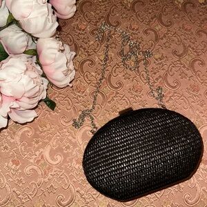 Jessica McClintock Elegant Black Woven Clutch